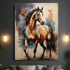Tierpferd Leinwanddruck, Pferdemalerei, 50x70 gerahmt Wanddekor, große Leinwand, Tierwandkunst, Pferdeliebhaber, Geburtstagsgeschenk, Wohnkultur