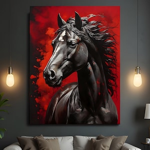Pferd Abstrakte Kunst, Pferd Gemälde, Leinwand Wanddekor, Tier Wandkunst, Pferdeliebhaber, Wohnkultur, Pferdewandkunst, Leinwand oder Poster, Geschenke Kunst