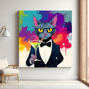 Cat Wine Canvas Poster, Funny Gift for Cat Mom, Bar Cart Decor, Cat Poster, Kitchen Decor, Trendy Wall Art, Cheers Print, Dining Room Print