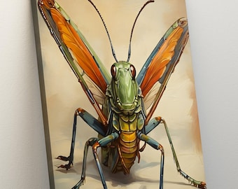 バッタの絵水彩インク虹色グリーンウォールアートバグレインボー昆虫
