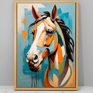 Colorful Horse Gold Framed Painting, Abstract Horses Art Print, Animal Art Print, Horse Canvas Art, Housewarming Gift, Modern Home Decor