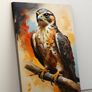 Stampa su tela di falco pellegrino, arte murale di uccelli, schizzo di uccelli da falconeria, poster di uccelli vintage, decorazioni per la fauna selvatica, regali di falco pellegrino, arte incorniciata