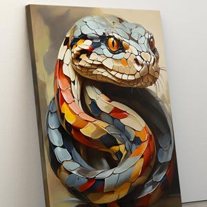 Colorful Snake Oil Painting Canvas, Animal Minimalist Art Prints, Snake Animal Wall Art, Dark Academia Decor, Gothic Snake, Snake Artwork