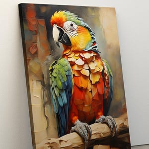 Parrot Oil Painting Canvas, Abstract Tropical Birds Canvas Wall Art, Parrots Portrait Decor, Ready to Hang, Kids Room Decor, CHRISTMAS GIFT