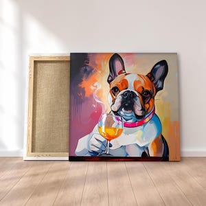 Cute Bulldog Dog Drinking Beer Canvas Print, Funny Dog Picture, Bulldog Canvas , Wall Art for Bar Decoration, Picture Art, Ready to Hang