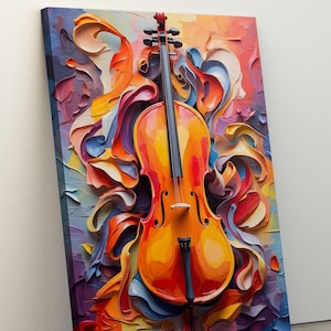 Violin Art, Oil Painting Violin Framed Print, Colorful Music Decor, Living Room Canvas, Unique Home Decor, Music Art, In Harmony of Colors