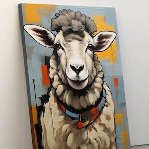 Abstract Sheep Oil Painting Canvas, Animal Wall Art, Office Room Decor, Ready To Hang, Sheep Art, Fun Wall Art, Best Gift for Your Friend