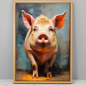 Pig Painting Prints, Farm Animals Print, Cottagecore Farmhouse Decor, Animal Poster, Living Room Art, Rustic Pig Farm Art Print, Gifts Arts