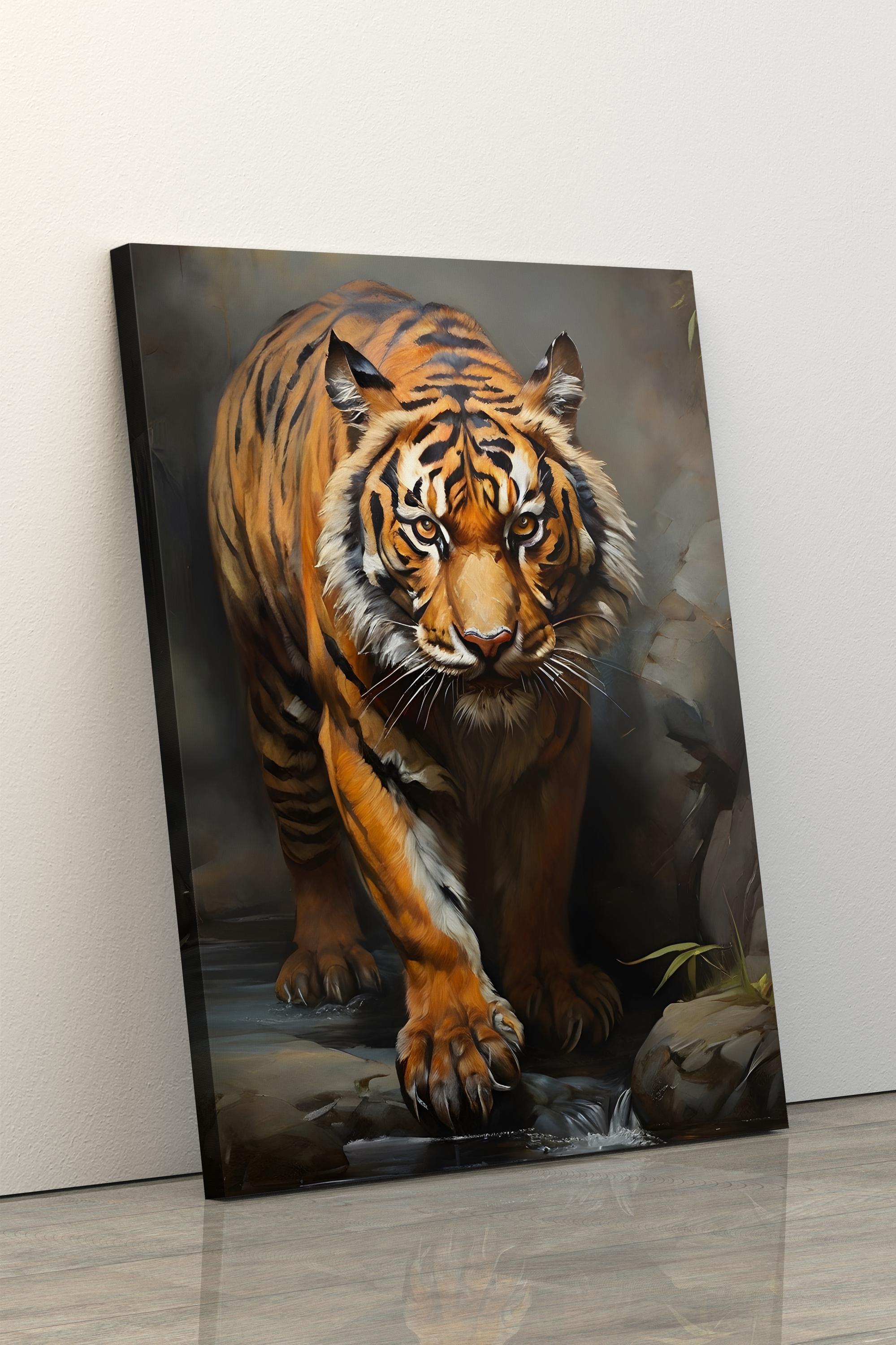 Tiger Oil Painting on Canvas, Large Abstract Tiger Canvas Wall Art ...