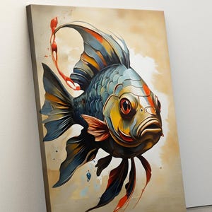 Fish Oil Painting On Canvas, Fish Portrait Painting Wall Art, Abstract Fish Poster, Modern Living Room Artwork, Animal Wall Decor, Art Gifts