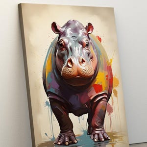 Hippo Painting Print, Hippo Art, Abstract Animal illustration, Home Decor Gifts, Nursery Prints, Wildlife Wall Art, Funny Hippo Wall Decor
