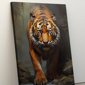 Cuadro de tigre majestuoso en el bosque, lienzo de arte abstracto animal, arte de tigre de Bengala, decoración de dormitorio, obra de arte de tigre, decoración de pared de sala de estar