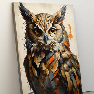 Owl Painting on Canvas, Bird Portrait Art, Original Art, Animals Artwork, Owl Art, Abstract Owl Print, Christmas Home Gift, New Year&#39;s gift