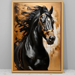 Gold Framed Horse Canvas Wall Art, Horse Painting, Abstract Horses Art Print, Farmhouse Wall Art, Home Wall Decor, Showy Housewarming Gift