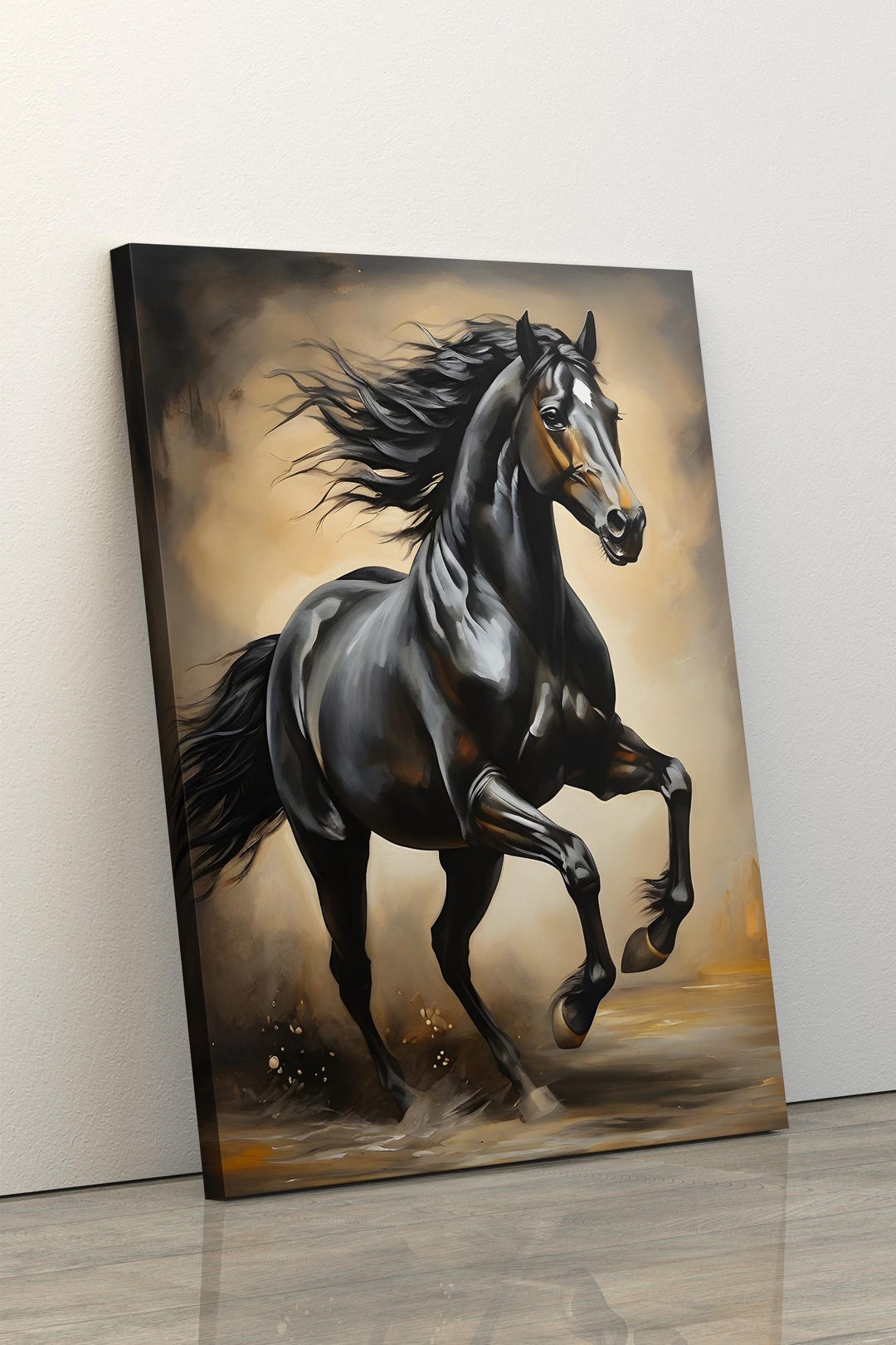 Black Horse Canvas Wall Art, Horse Painting, Abstract Horses Art Print ...