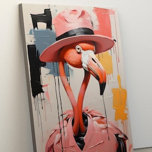Pink Flamingo Abstract Canvas Art, Aesthetic Wall Decor, Flamingo Wall Art, Canvas Or Poster, Pink, Flamingo Wall Hanging, High Quality Art