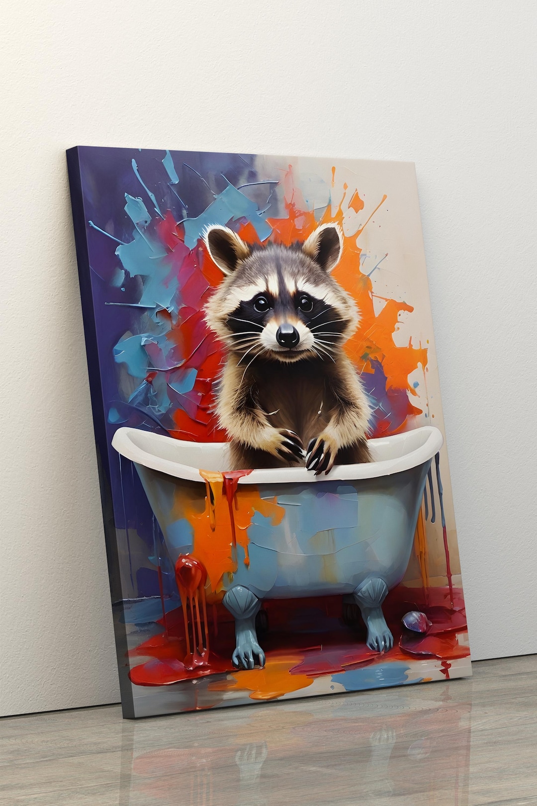 Raccoon in Bathtub Painting, Canvas Poster, Bathroom Decor, Animal ...