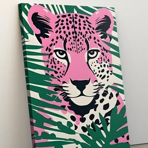 Pink Leopard Print on Canvas, Jungle Art, Stylish Wall Art Print, Leopard artwork, Aesthetic Wall Decor, Tiger Wall Decor, Retro Leopard Art