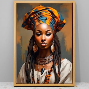 African Woman Wall Art, Woman Art Decor, Woman Wall Art, Colorful African Poster, Black Woman Print Art, Ready to Hang, Gold Framed Canvas