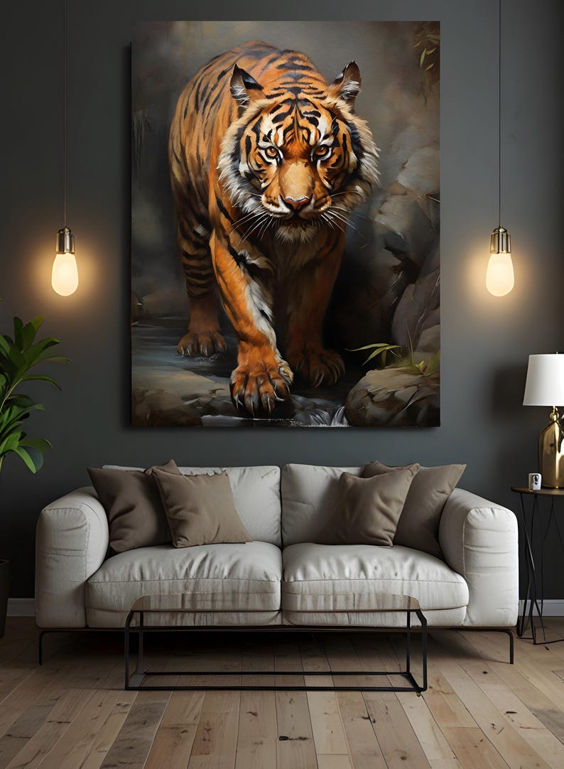 Tiger Oil Painting on Canvas, Large Abstract Tiger Canvas Wall Art ...