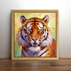 Arte de pared de tigre, impresión de tigre vintage, decoración de pared maximalista, impresión de tigre, decoración de dormitorio con tigre, decoración de pared de jungla, lienzo de pintura abstracta