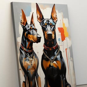 Abstract Doberman Painting, Colorful Dog Art, Home Decor, Nursery Art, Dog Art, Doberman Wall Art, Canvas or Poster, Framed Canvas, Gift Art