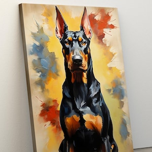 Doberman Poster, Oil Painting Canvas, Hypebeast Luxury Fashion Poster, Minimalist Doberman Wall Art Luxury Print Canvas, Ready to Hang Gifts