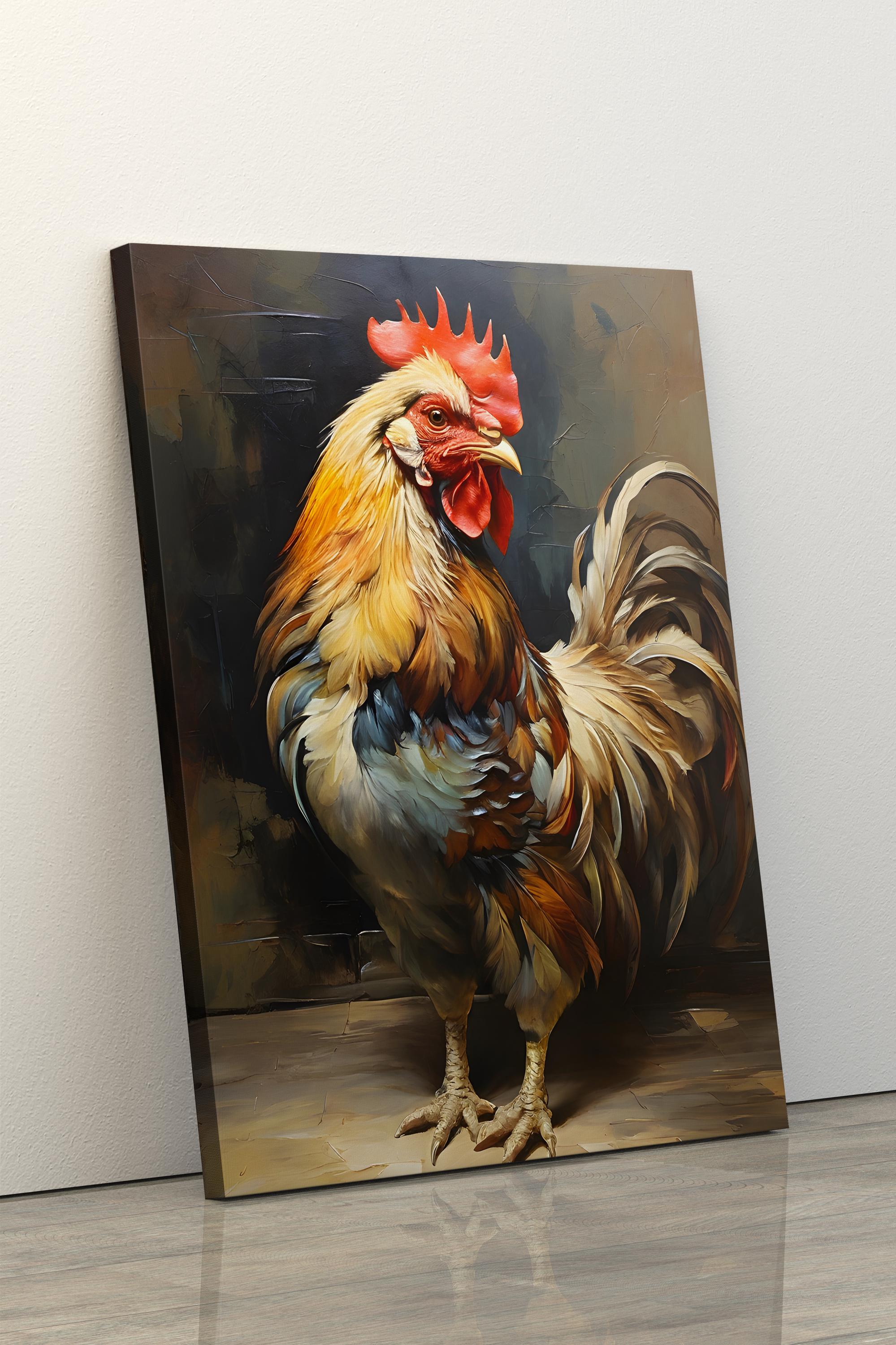 Toile de coq, peinture à l'huile de poulet, oeuvre d'art d'animaux