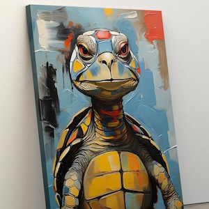 Colourful Tortoise Painting Canvas, Turtle Art, Home Decor Animals, Funny Wall Decor, Tortoise Poster, Artwork Decor, Gift Ideas for 2025