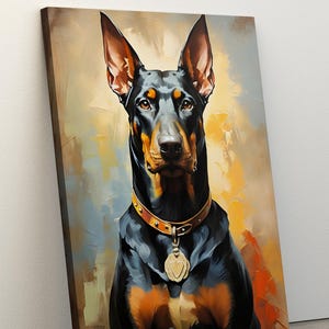 Doberman, Doberman Wall Decor, Oil Painting Canvas, Minimalist Wall Art, Luxury Decor Canvas, Ready to Hang, Christmas Decoration Gifts