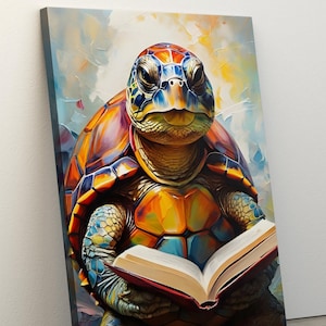 Turtle Reading a Book Print, Turtle Gifts, Turtle Wall Art, Tortoise gift, Turtle Gift Idea, Turtle Lover, Turtle Canvas Art, Christmas Gift