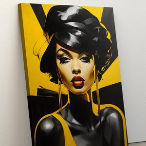 Black Woman Print, Afro Wall Art, Fashion Face Print, Yellow and Black Wall Decor, Profile Female Graphic Illustration, Black Woman Artwork