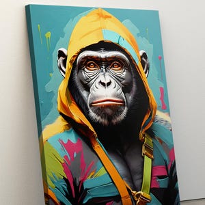 Monkey Canvas Print, Chimp Abstract Art Painting Canvas Wall Decor, Best Friend Gift, Monkey Wall Art, Monkey Home Decor, Funny Animal Print