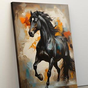 Pferdedruck Poster, schwarzes gerahmtes Pferd Gemälde, 50x70 Wand-Dekor, große Leinwand, Tier Wand-Kunst, Pferde Liebhaber, Geburtstags-Kunst, Haus-Dekor