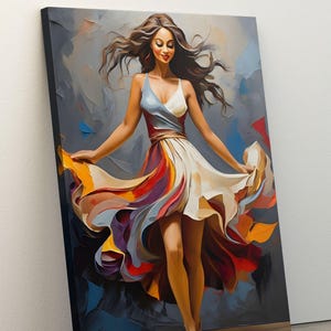 Lienzo decorativo con un vestido colorido de mujer, pintura al óleo de mujer, arte mural para dormitorio, lienzo de mujer hermosa, regalo para hombre.