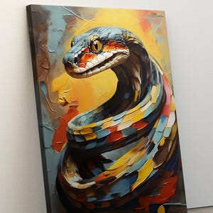 Colorful Snake Oil Painting / Vintage Animal Minimalist Art Prints / Moody Snake Animal Wall Art / Dark Academia Decor / Gothic Snake Prints
