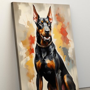 Doberman Oil Painting Print, Animal Wall Decor, Home Decor, Nursery Art, Dog Art, Doberman Wall Art, Canvas or Poster, Black Framed Canvas