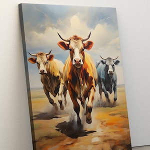 Cute Cows Canvas Painting, Vintage Cow Canvas Print, Funny Cow Wall Art, Cow Prints, Farmhouse Wall Decor, Animal Wall Art, Farm Wall Art