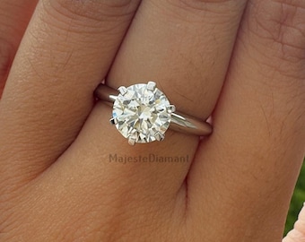 1.50 CT Round Cut Solitaire Lab Grown Diamond Ring, 18K Solid White Gold Certified Wedding Ring, Handmade Jewelry, Anniversary Gift For Wife