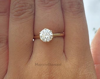 1.00 CT Round Cut Lab Grown Diamond Solitaire Ring, 14K Solid Yellow Gold Engagement Ring, IGI Certified Diamond Ring, Proposal Ring For Her