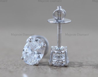 1.50 CTW Oval Cut IGI Certifed Diamond Stud Earrings, 14K Solid White Gold Women Earrings, One Diamond Wedding Earrings, Gift For Girlfriend