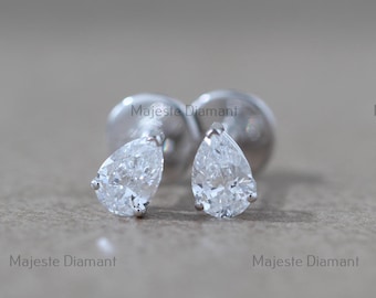 Pear-Cut Lab Grown Diamond Solitaire Earrings, 14K Solid White Gold Stud Diamond Earrings, Dainty Women Earrings, Wedding Gift For Earrings