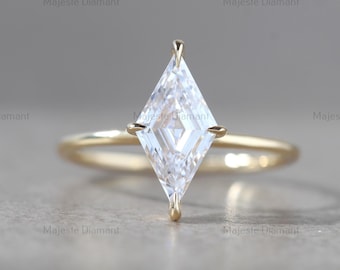 Lozenge Cut Lab Grown Diamond Solitaire Wedding Ring, 14K Solid Yellow Gold One Diamond Ring, HPHT Diamond Proposal Ring, Gift For Daughter