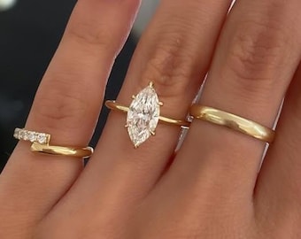 2.00 CT IGI Certified Marquise Cut Diamond Wedding Ring, Hidden Halo Diamond Ring, 18K Solid Yellow Gold Promise Ring, Anniversary Gift