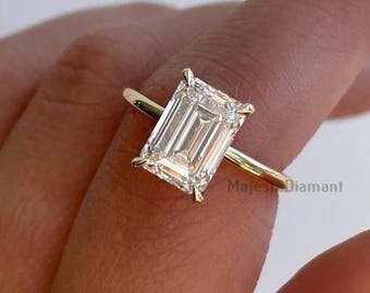 3.00 CT Emerald Cut IGI Certified Diamond, Lab Grown Diamond, Hidden Halo 10K Solid Yellow Gold Ring, Wedding Ring, Bridal Gift For Women