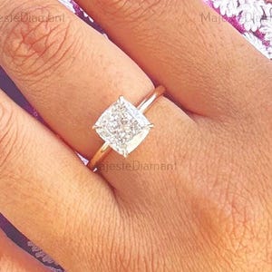 2.50 Carat Cushion Cut Lab Grown Diamond Solitaire Ring, IGI Certified 18K Yellow Gold Wedding Ring. CVD Diamond Promise Ring