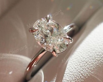 GIA/IGI Certified Lab Grown Solitaire Ring, Minimalist Solitaire Ring, Oval Cut Diamond Engagement Ring, 14k Solid Gold Ring For Women.