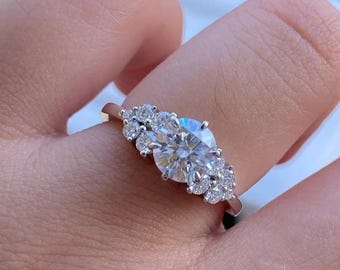 2.00CT Round Cut Cluster Diamond Ring, Lab Grown Diamond Ring, 10K Solid White Gold Unique Bridal  Ring, Engagement Diamond Ring For Women