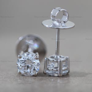 1.50 CT Round Cut Lab Grown Diamond Solitaire Earrings, 14K Solid White Gold Stud Earrings, HPHT Diamond Earrings, Wedding Gift For Her