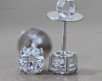 1.50 CT Round Cut Lab Grown Diamond Solitaire Earrings, 14K Solid White Gold Stud Earrings, HPHT Diamond Earrings, Wedding Gift For Her